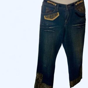 Stylish Blue Jeans with Gold and Tan Paisley Accents Too She She 8